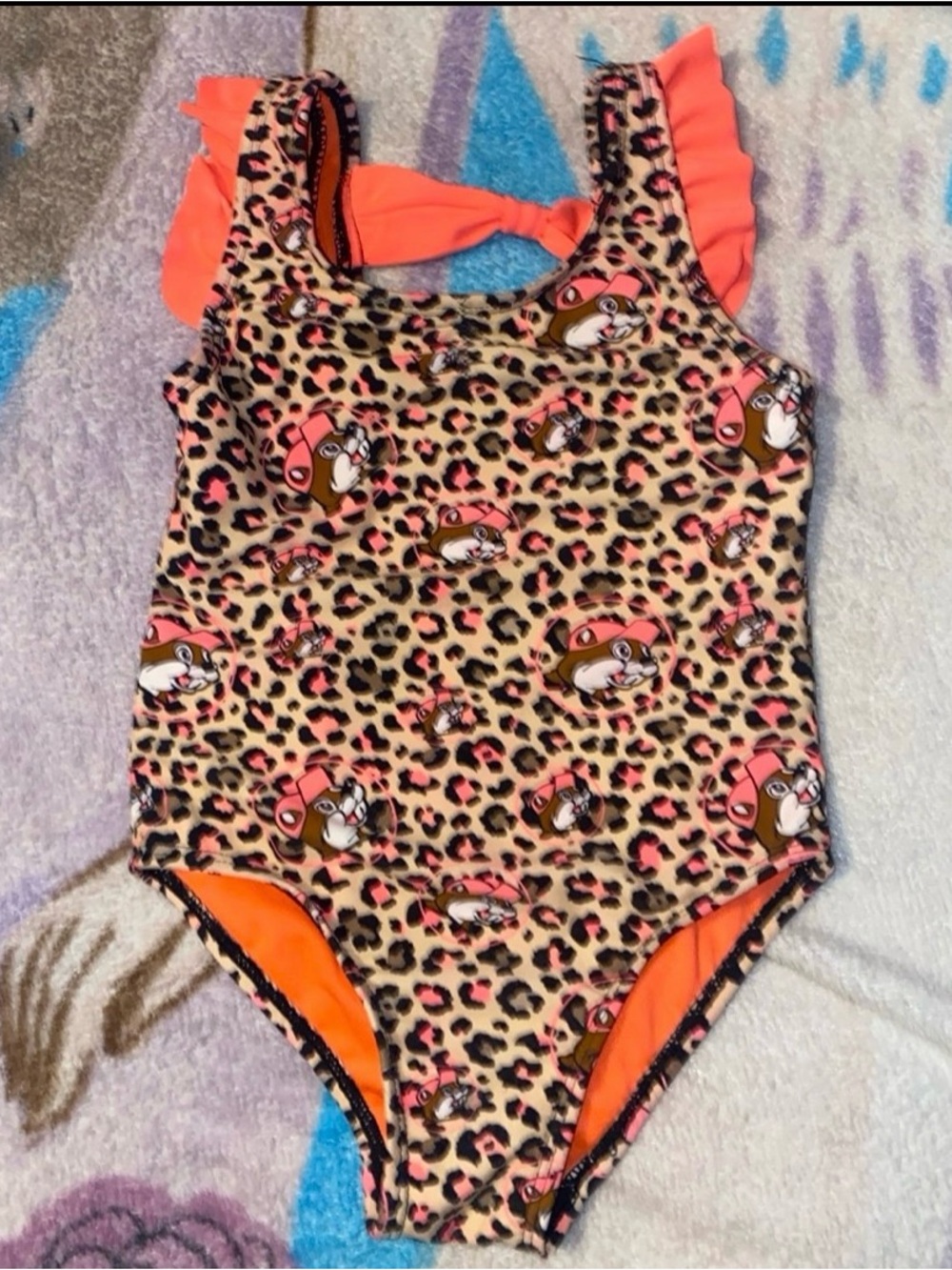 Girls' Orange Leopard Print One-Piece Swimsuit